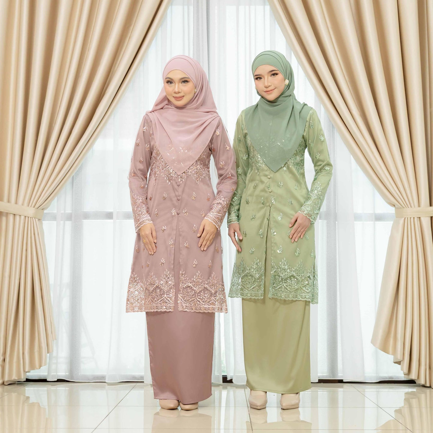 CLARA RIZQA - GRACE Baju Kurung Muslimah mom lace Sutera Luminous dengan Zip Vertikal Tersembunyi & Bf Friendly