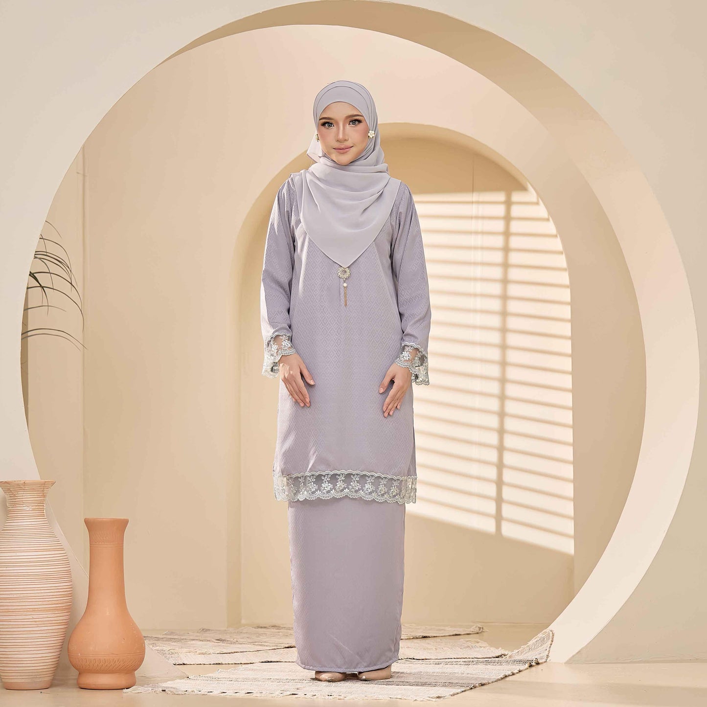 CLARA RIZQA - BRYNDA Baju Kurung muslimah sutera dobby & lace tangan