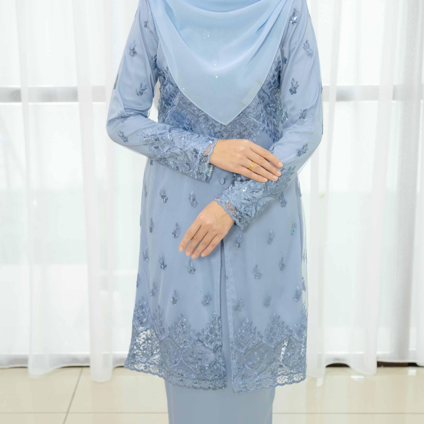 CLARA RIZQA - GRACE Baju Kurung Muslimah mom lace Sutera Luminous dengan Zip Vertikal Tersembunyi & Bf Friendly