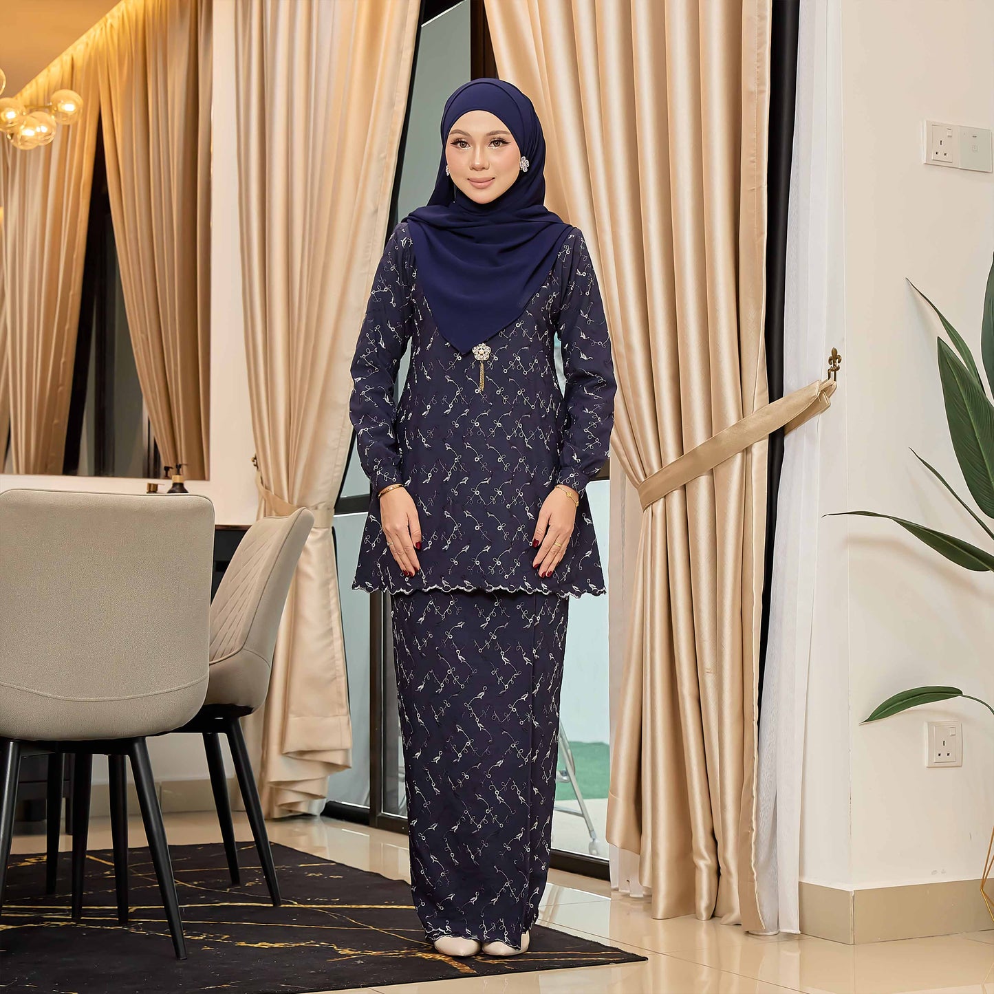 CLARA RIZQA - Kurung Kedah Charlene Cotton Linen Embroidery