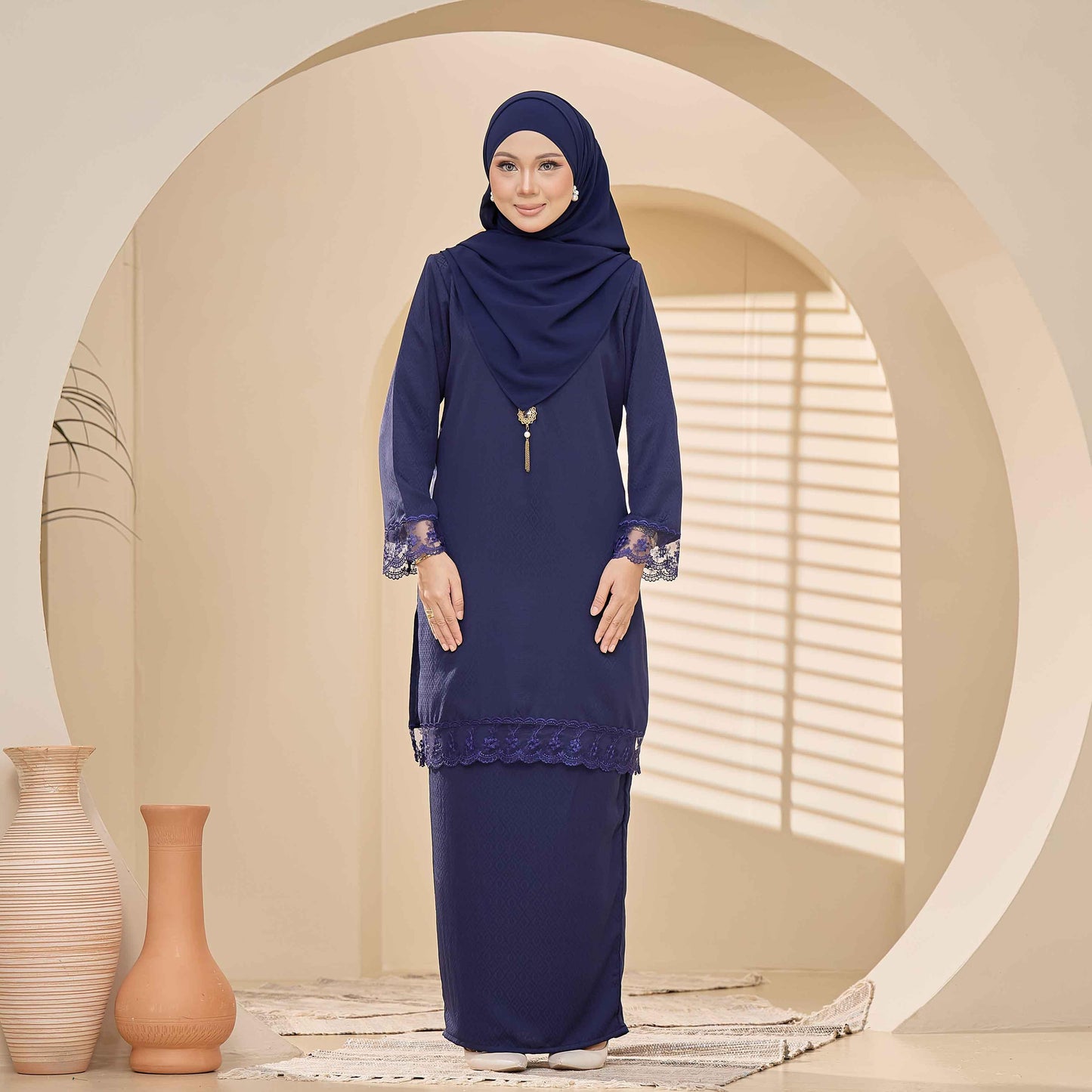 CLARA RIZQA - BRYNDA Baju Kurung muslimah sutera dobby & lace tangan