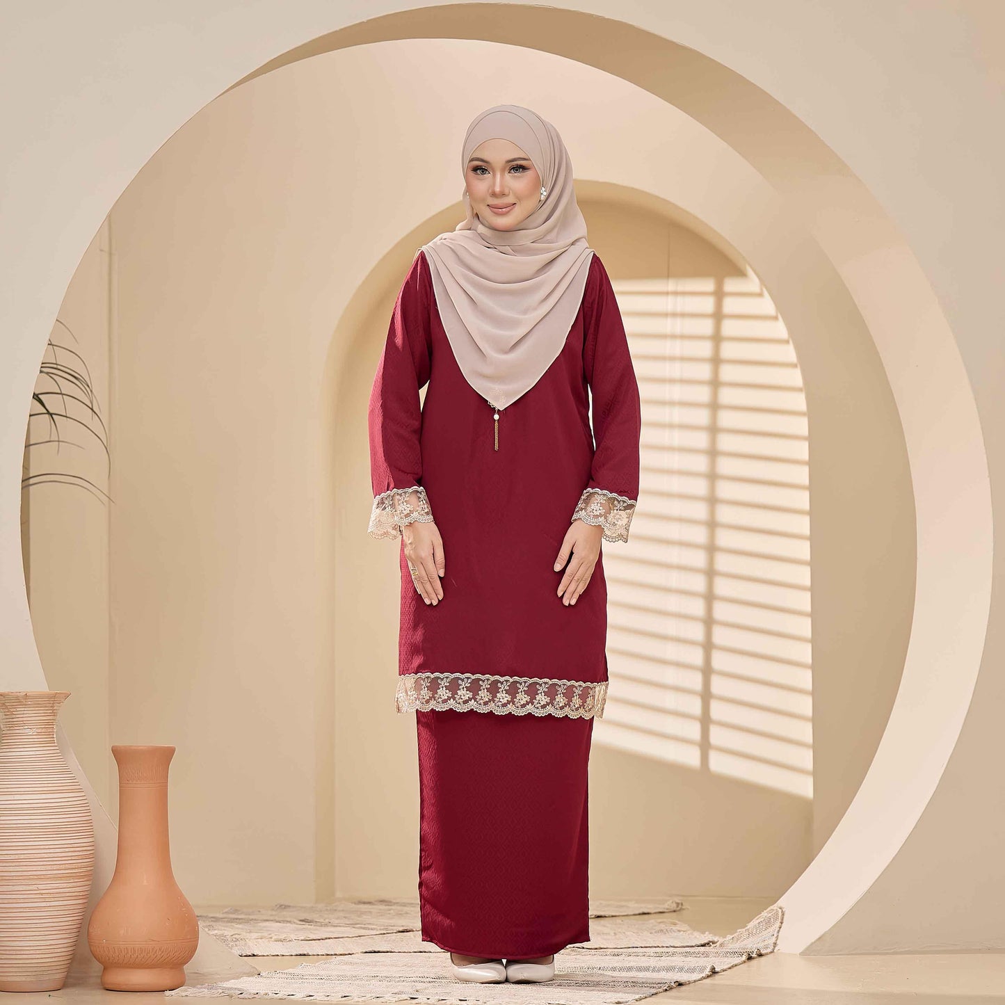 CLARA RIZQA - BRYNDA Baju Kurung muslimah sutera dobby & lace tangan