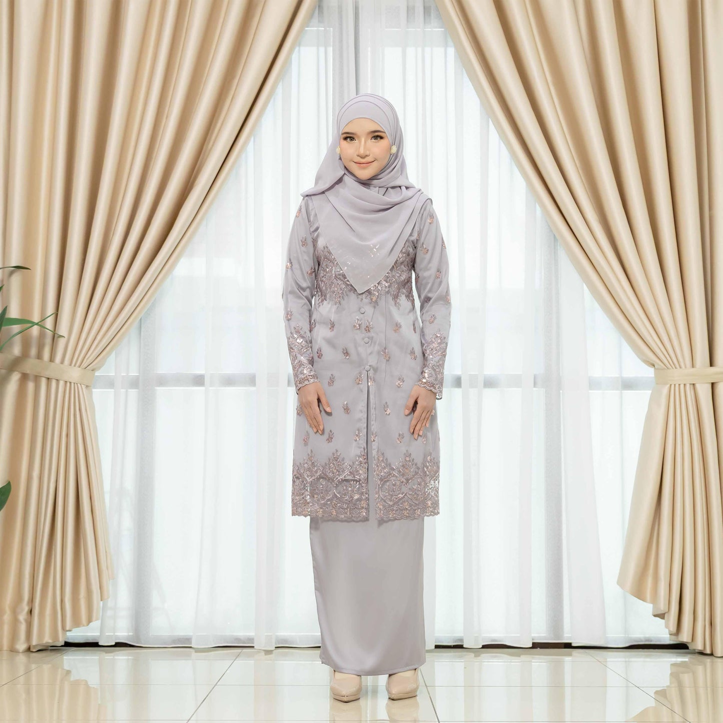 CLARA RIZQA - GRACE Baju Kurung Muslimah mom lace Sutera Luminous dengan Zip Vertikal Tersembunyi & Bf Friendly