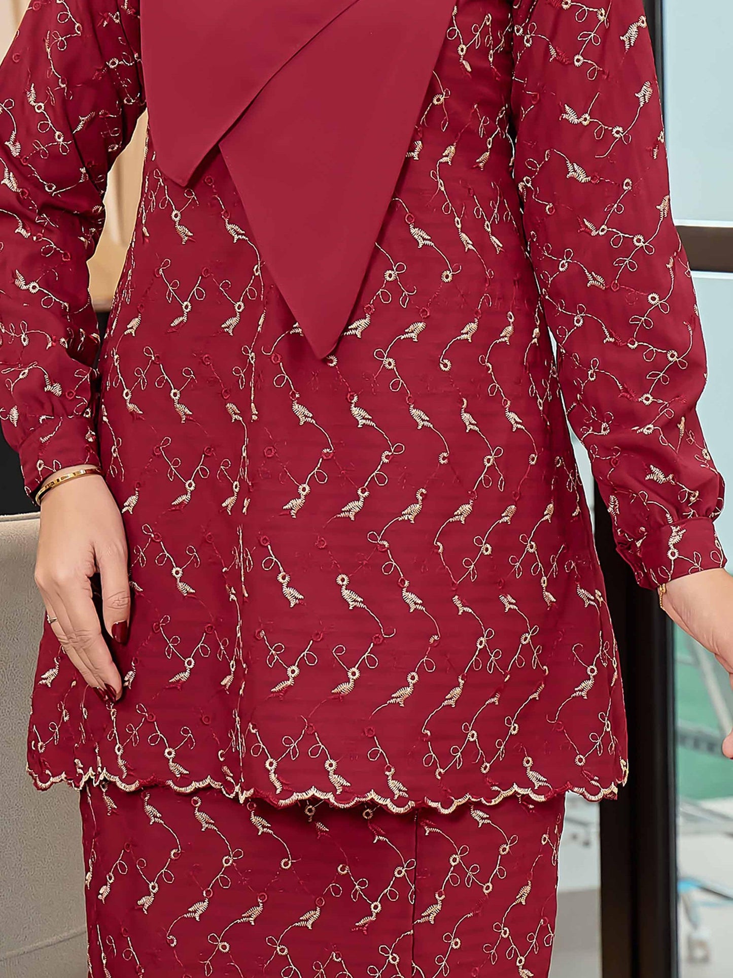 CLARA RIZQA - Kurung Kedah Charlene Cotton Linen Embroidery