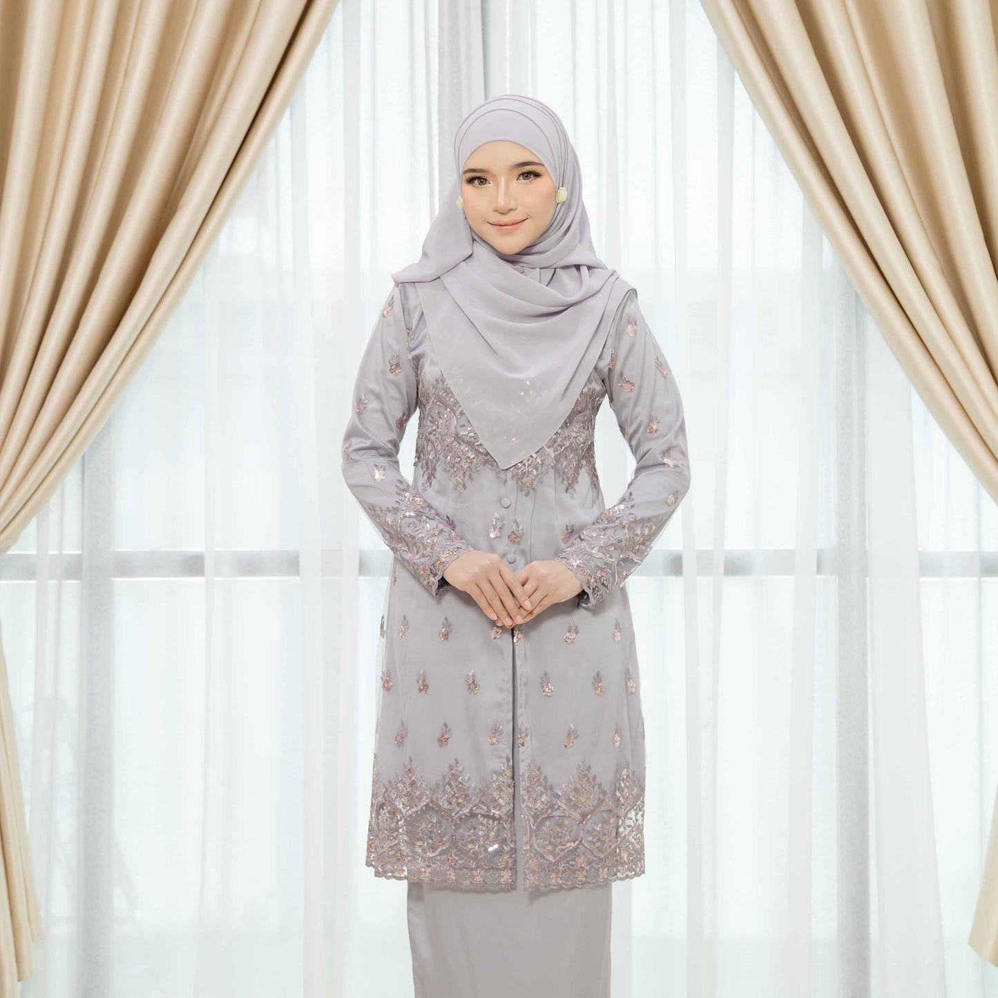 CLARA RIZQA - GRACE Baju Kurung Muslimah mom lace Sutera Luminous dengan Zip Vertikal Tersembunyi & Bf Friendly