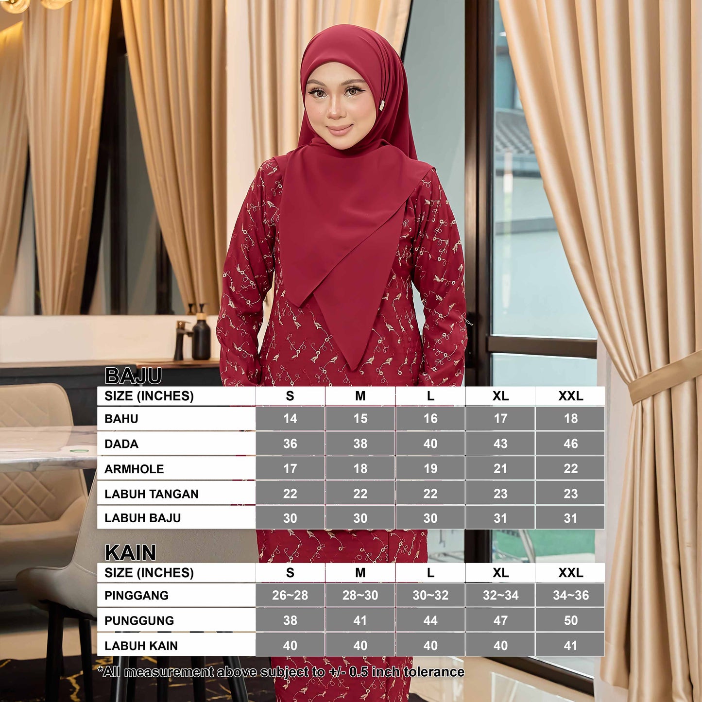 CLARA RIZQA - Kurung Kedah Charlene Cotton Linen Embroidery
