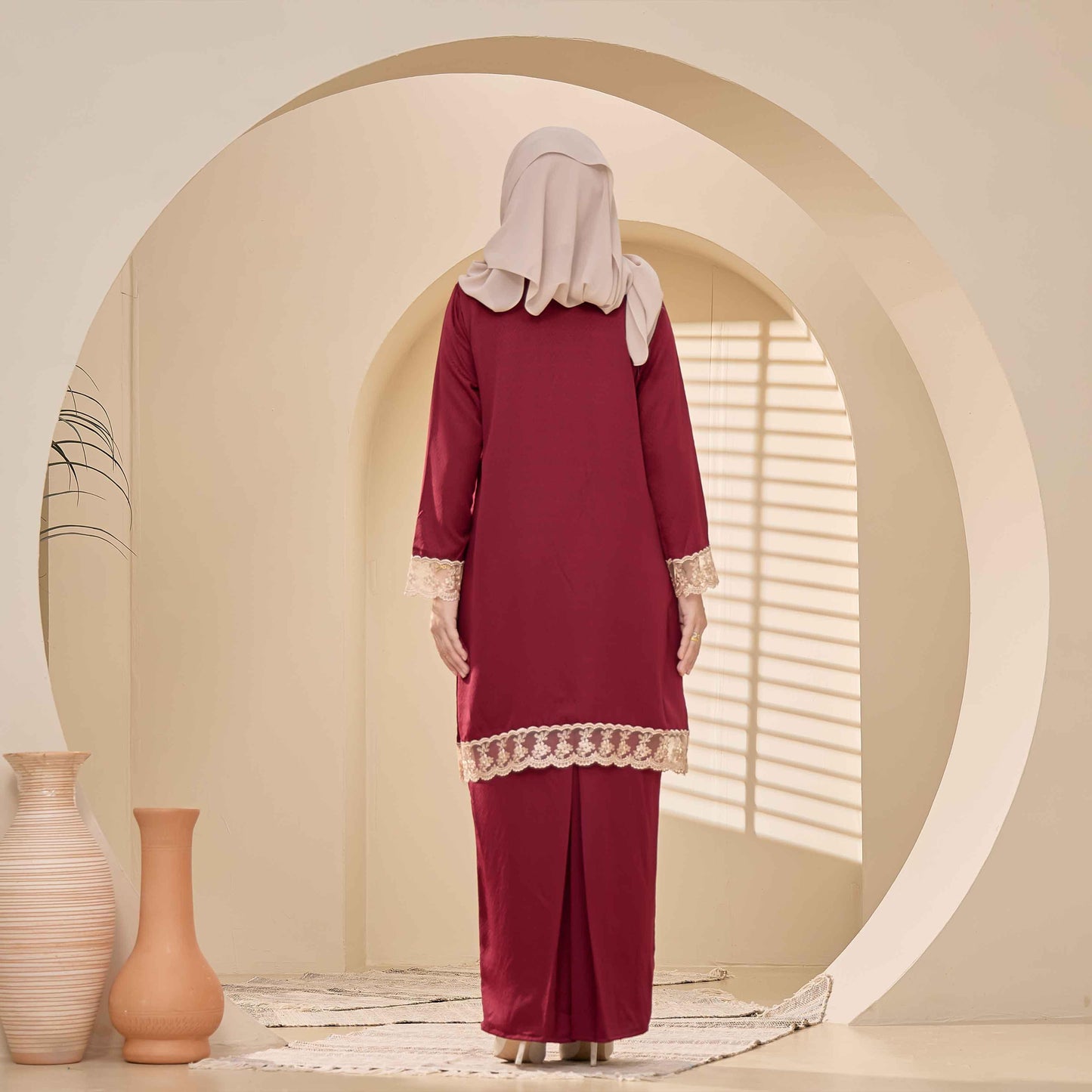 CLARA RIZQA - BRYNDA Baju Kurung muslimah sutera dobby & lace tangan