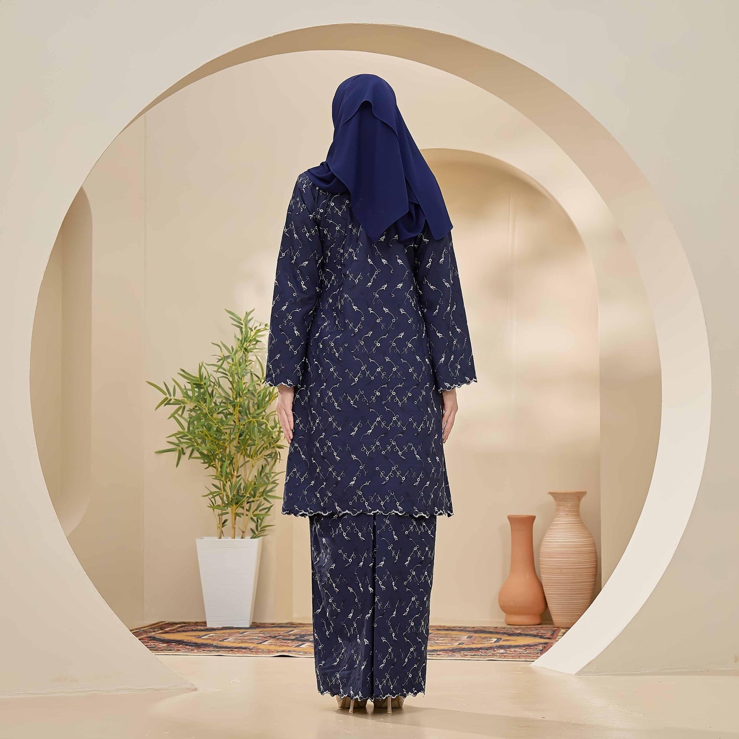 CLARA RIZQA - CLARISSA baju kurung muslimah material Cotton Linen Embossed With 3 Tone Colour Embroidery