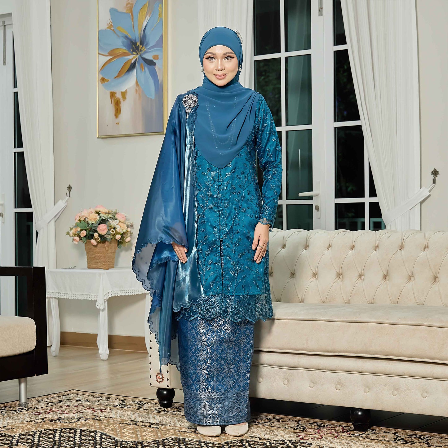 CLARA RIZQA - ROSSABELLE Mom baju kurung muslimah material embroidery lace + satin velvet(lining) + songket