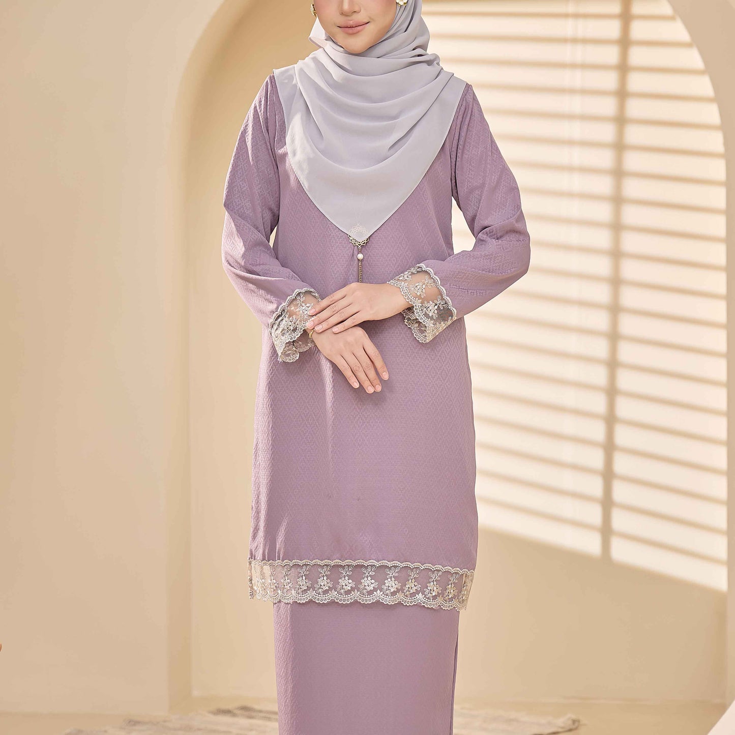CLARA RIZQA - BRYNDA Baju Kurung muslimah sutera dobby & lace tangan