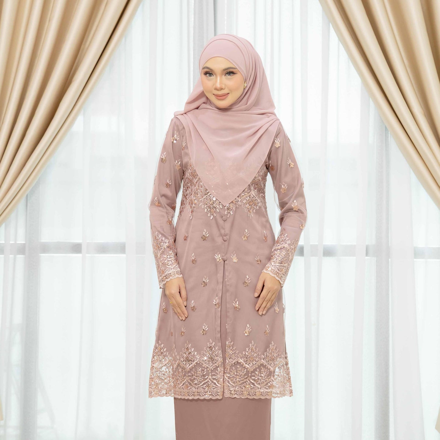 CLARA RIZQA - GRACE Baju Kurung Muslimah mom lace Sutera Luminous dengan Zip Vertikal Tersembunyi & Bf Friendly