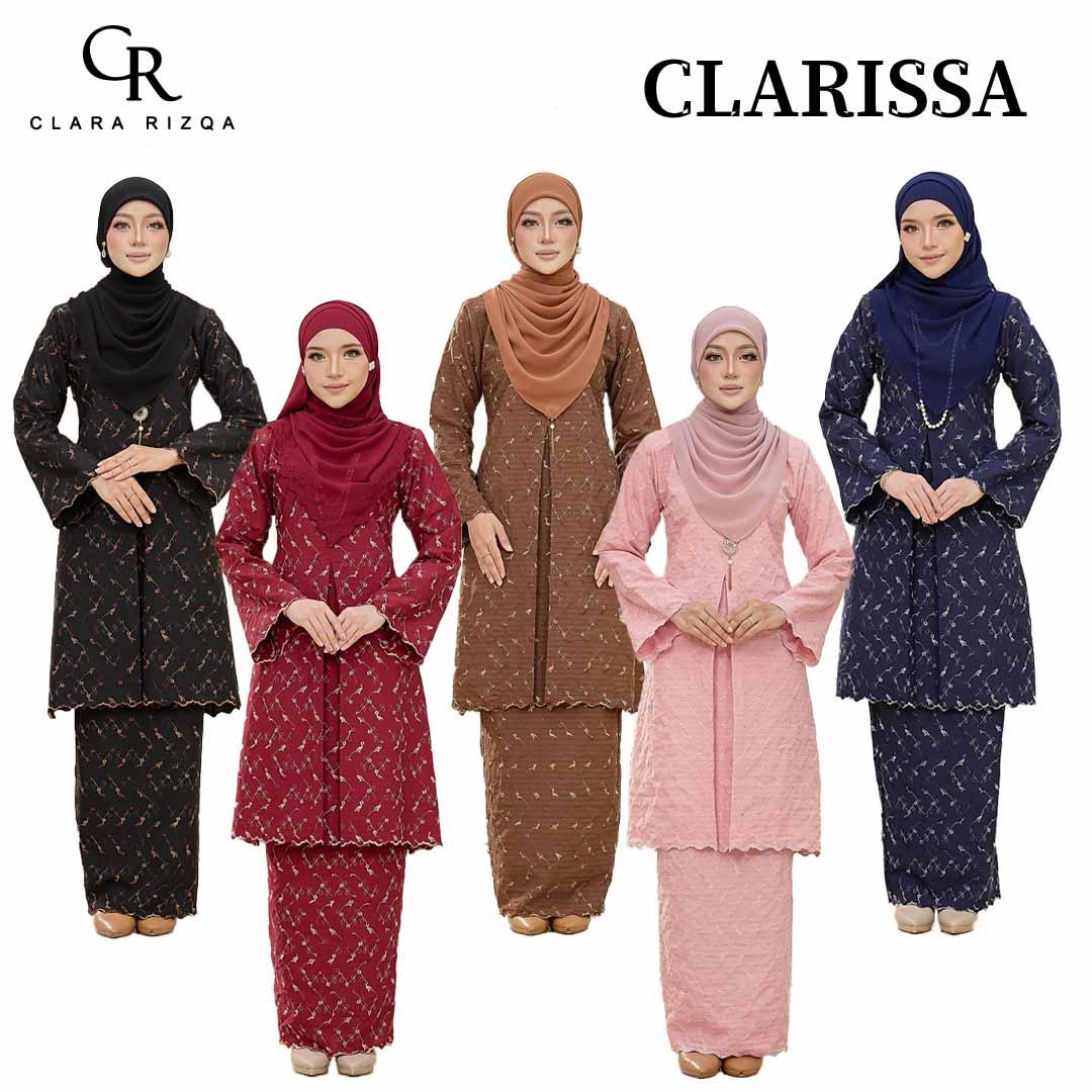 CLARA RIZQA - CLARISSA baju kurung muslimah material Cotton Linen Embossed With 3 Tone Colour Embroidery