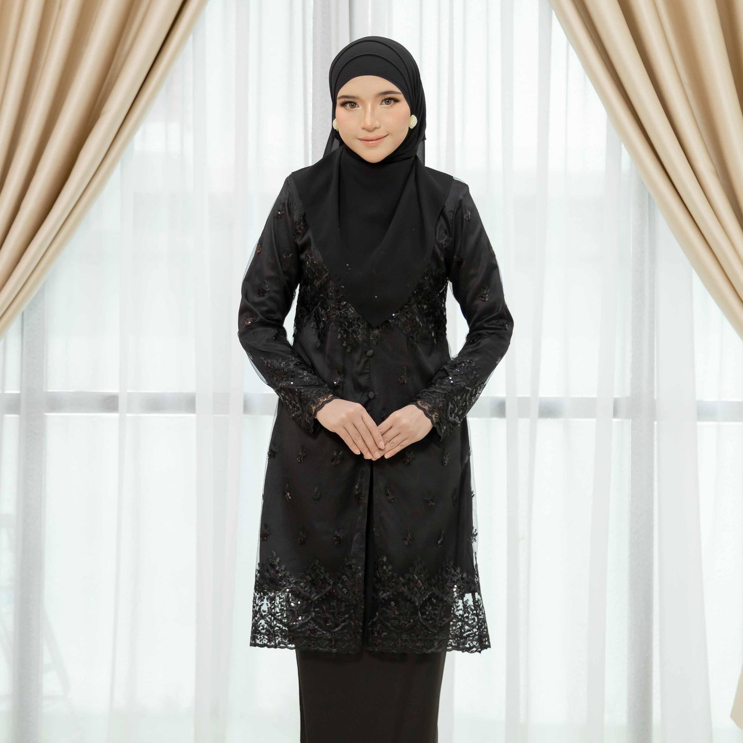 CLARA RIZQA - GRACE Baju Kurung Muslimah mom lace Sutera Luminous dengan Zip Vertikal Tersembunyi & Bf Friendly