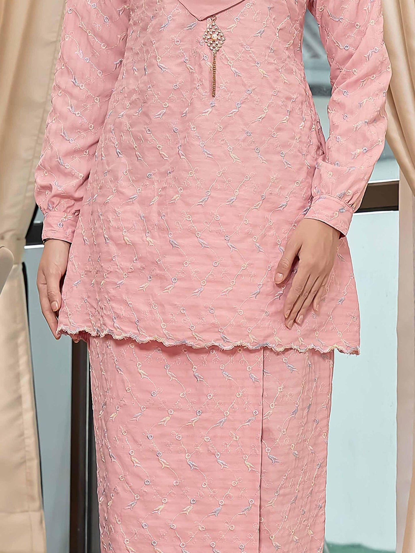 CLARA RIZQA - Kurung Kedah Charlene Cotton Linen Embroidery