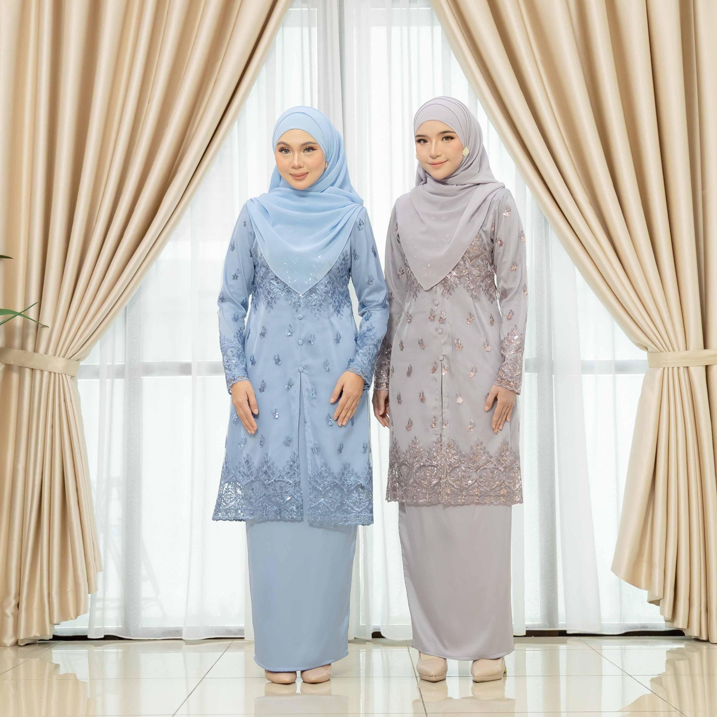 CLARA RIZQA - GRACE Baju Kurung Muslimah mom lace Sutera Luminous dengan Zip Vertikal Tersembunyi & Bf Friendly