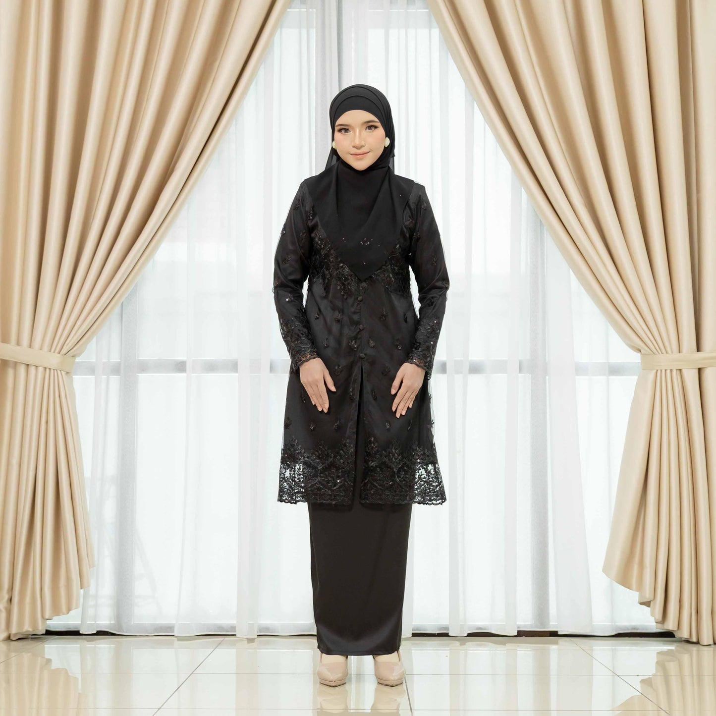 CLARA RIZQA - GRACE Baju Kurung Muslimah mom lace Sutera Luminous dengan Zip Vertikal Tersembunyi & Bf Friendly