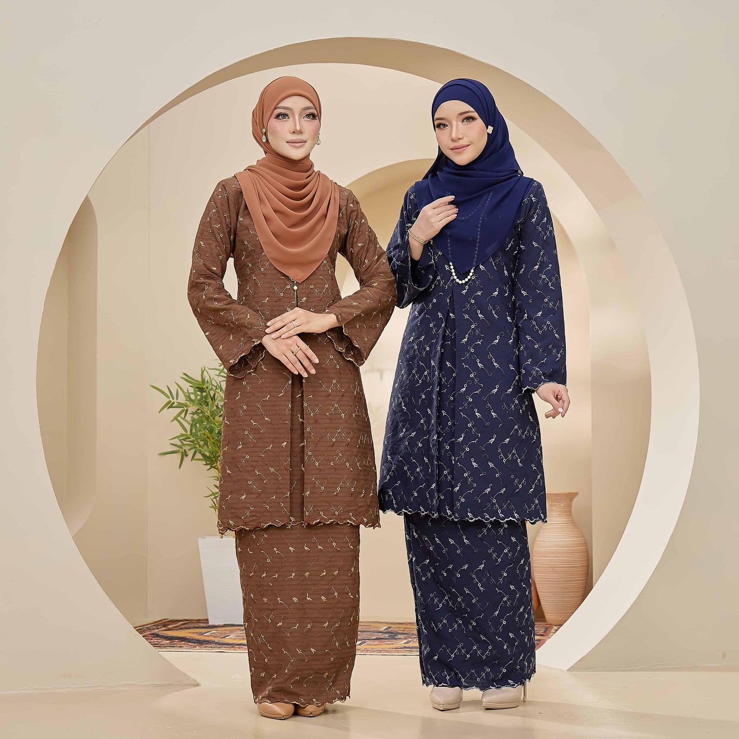CLARA RIZQA - CLARISSA baju kurung muslimah material Cotton Linen Embossed With 3 Tone Colour Embroidery