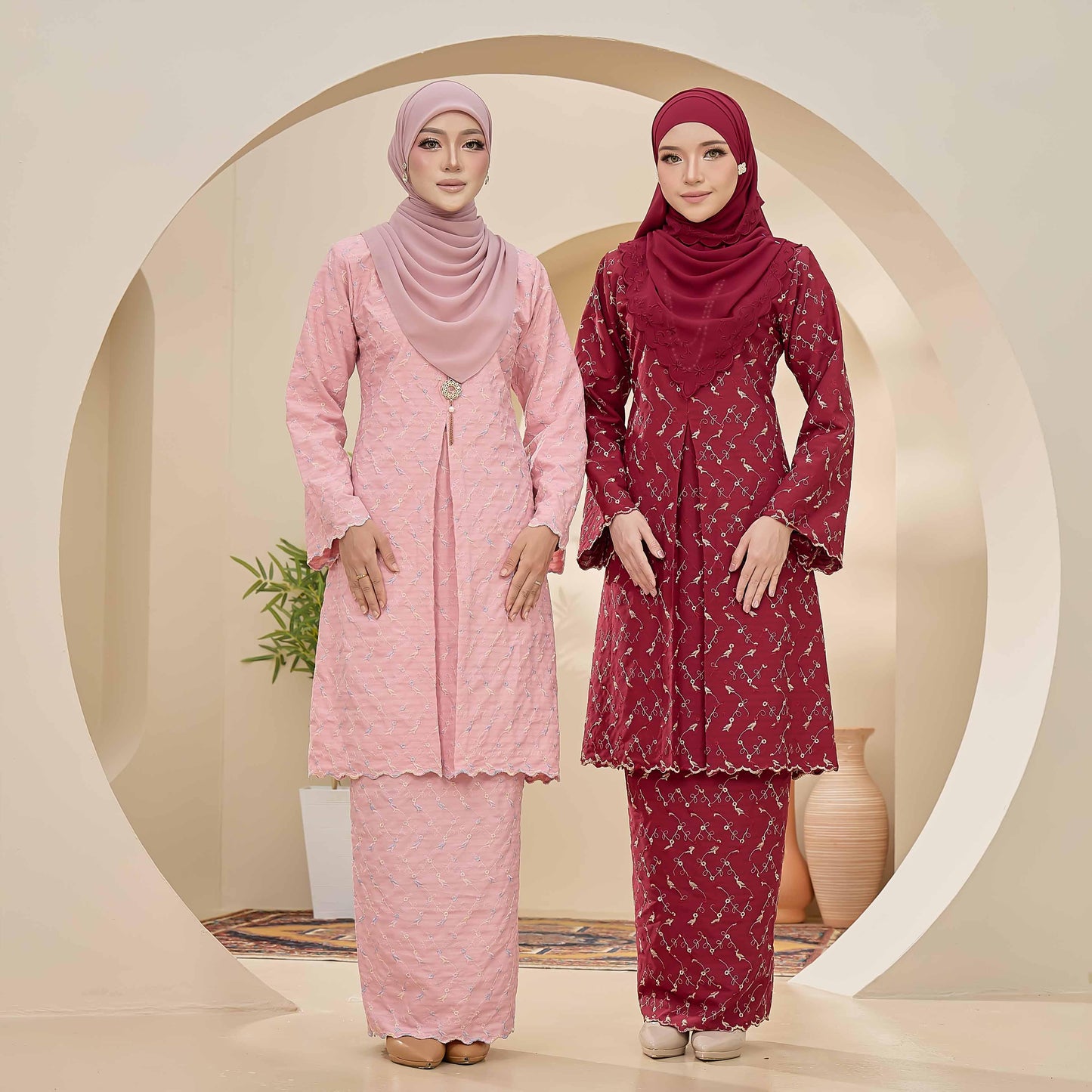 CLARA RIZQA - CLARISSA baju kurung muslimah material Cotton Linen Embossed With 3 Tone Colour Embroidery
