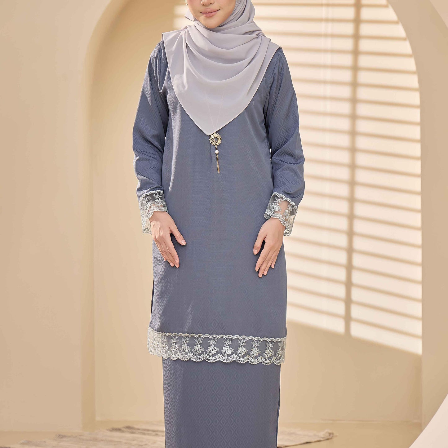 CLARA RIZQA - BRYNDA Baju Kurung muslimah sutera dobby & lace tangan