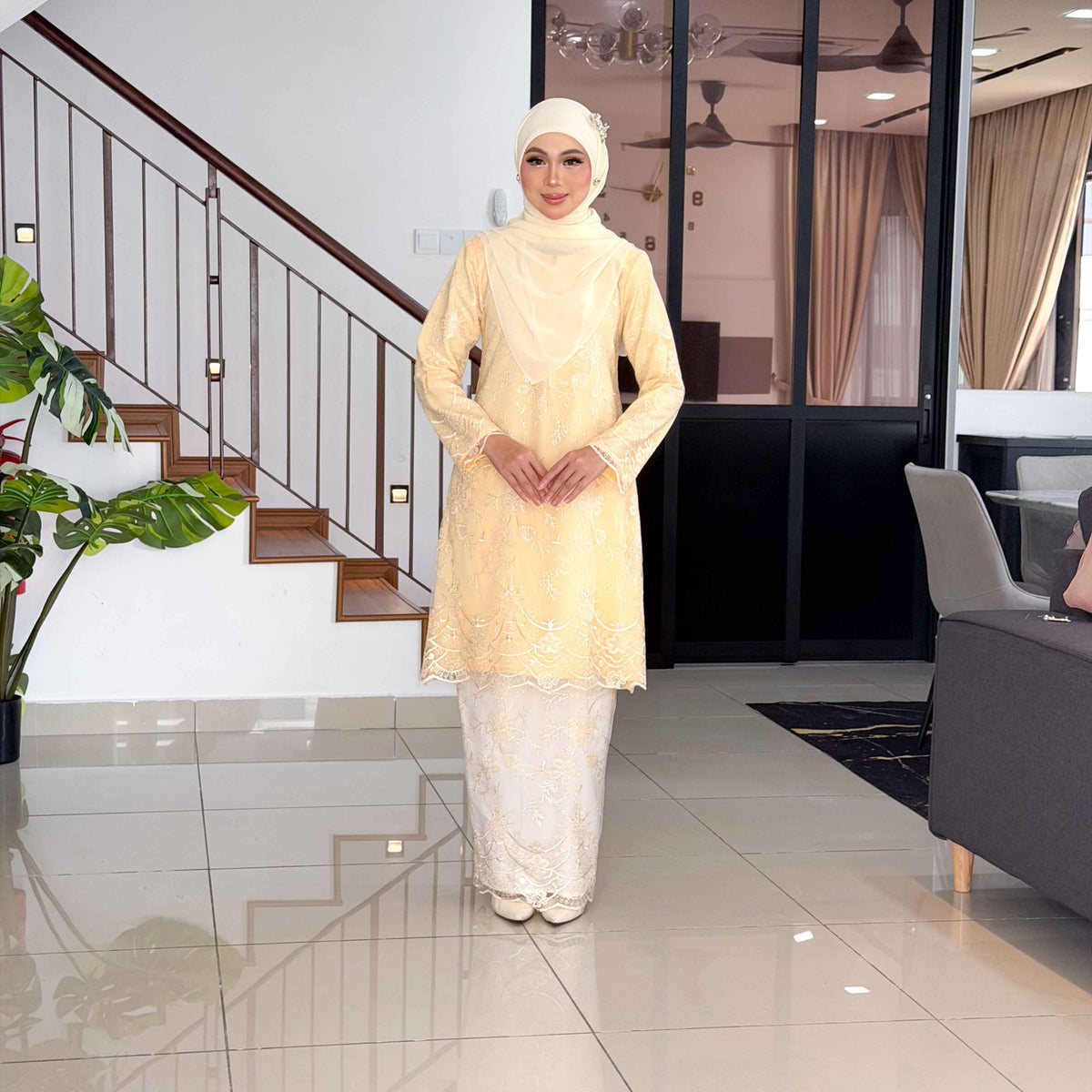 CLARA RIZQA -MELISSA baju kurung muslimah material premium como crepe + Lace