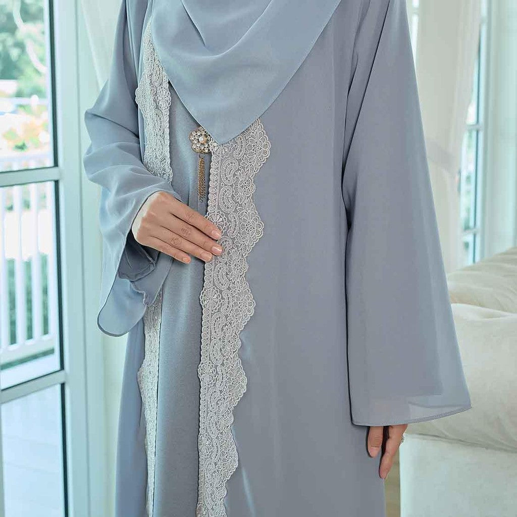 CLARA RIZQA - NOUR Jubah Lace Muslimah + Shawl Material Chiffon + Lace + Chiffon
