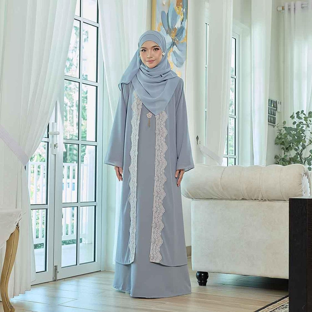 CLARA RIZQA - NOUR Jubah Lace Muslimah + Shawl Material Chiffon + Lace + Chiffon