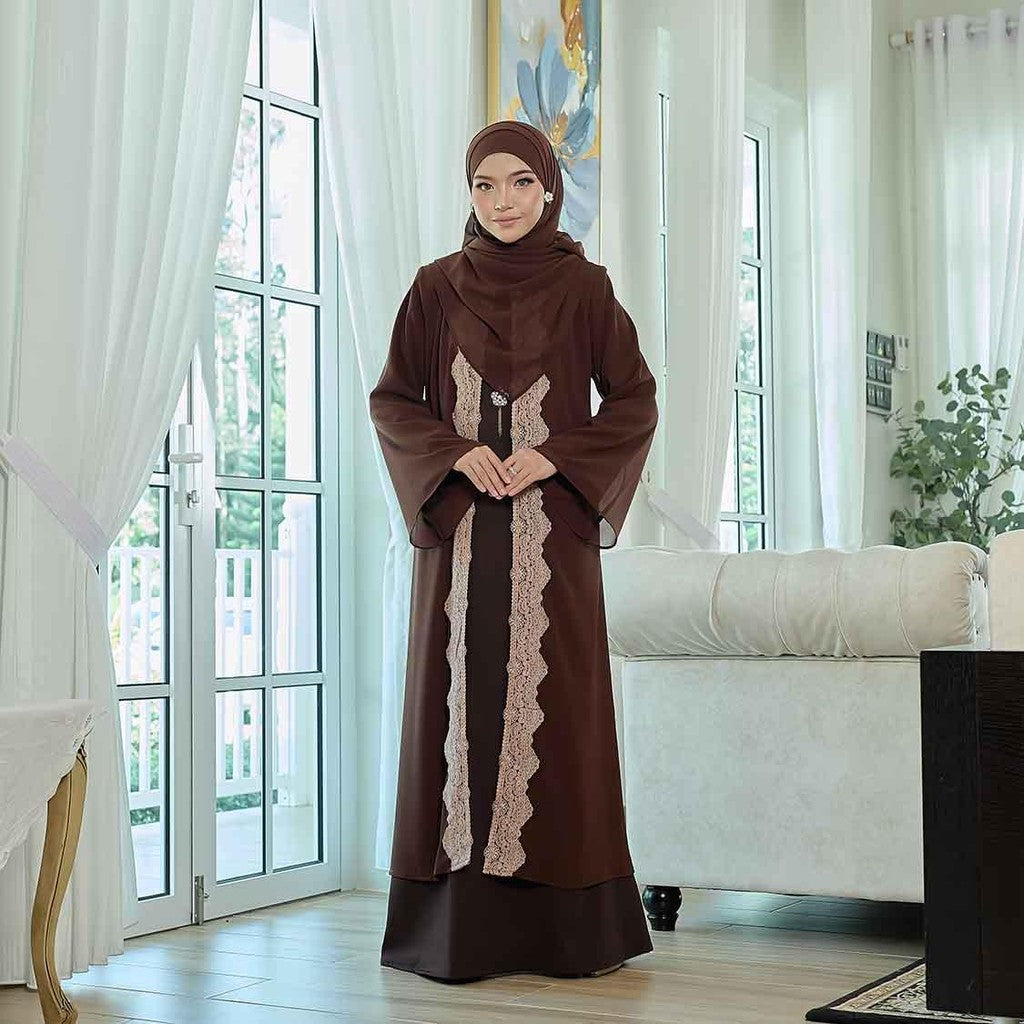 CLARA RIZQA - NOUR Jubah Lace Muslimah + Shawl Material Chiffon + Lace + Chiffon