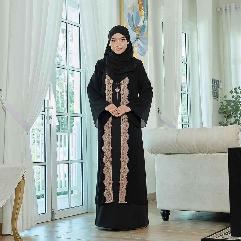 CLARA RIZQA - NOUR Jubah Lace Muslimah + Shawl Material Chiffon + Lace + Chiffon