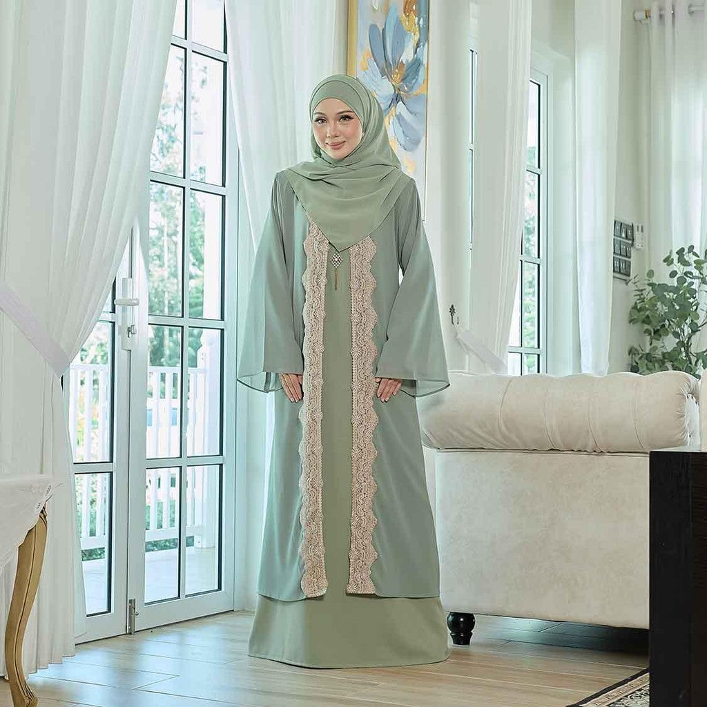CLARA RIZQA - NOUR Jubah Lace Muslimah + Shawl Material Chiffon + Lace + Chiffon