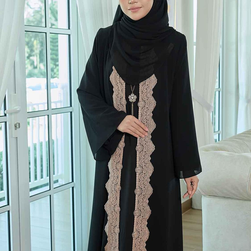 CLARA RIZQA - NOUR Jubah Lace Muslimah + Shawl Material Chiffon + Lace + Chiffon