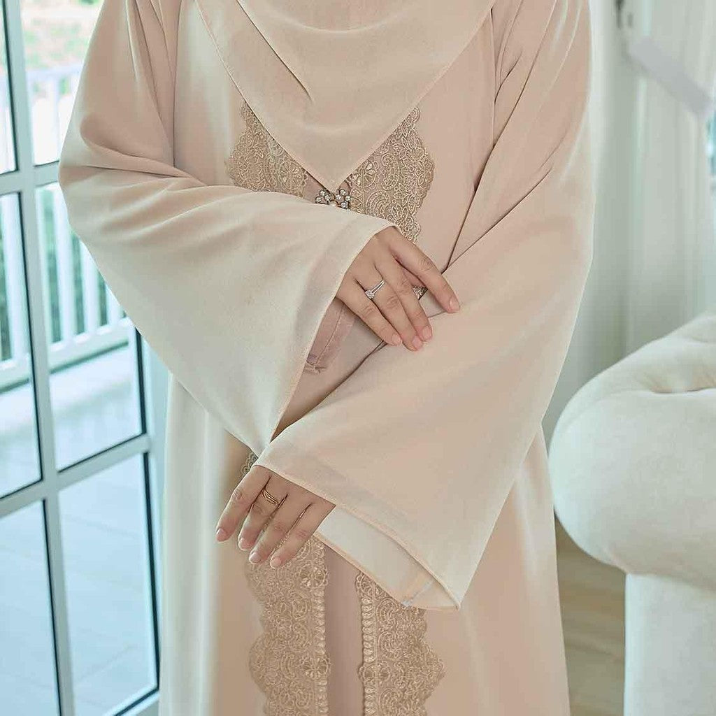 CLARA RIZQA - NOUR Jubah Lace Muslimah + Shawl Material Chiffon + Lace + Chiffon