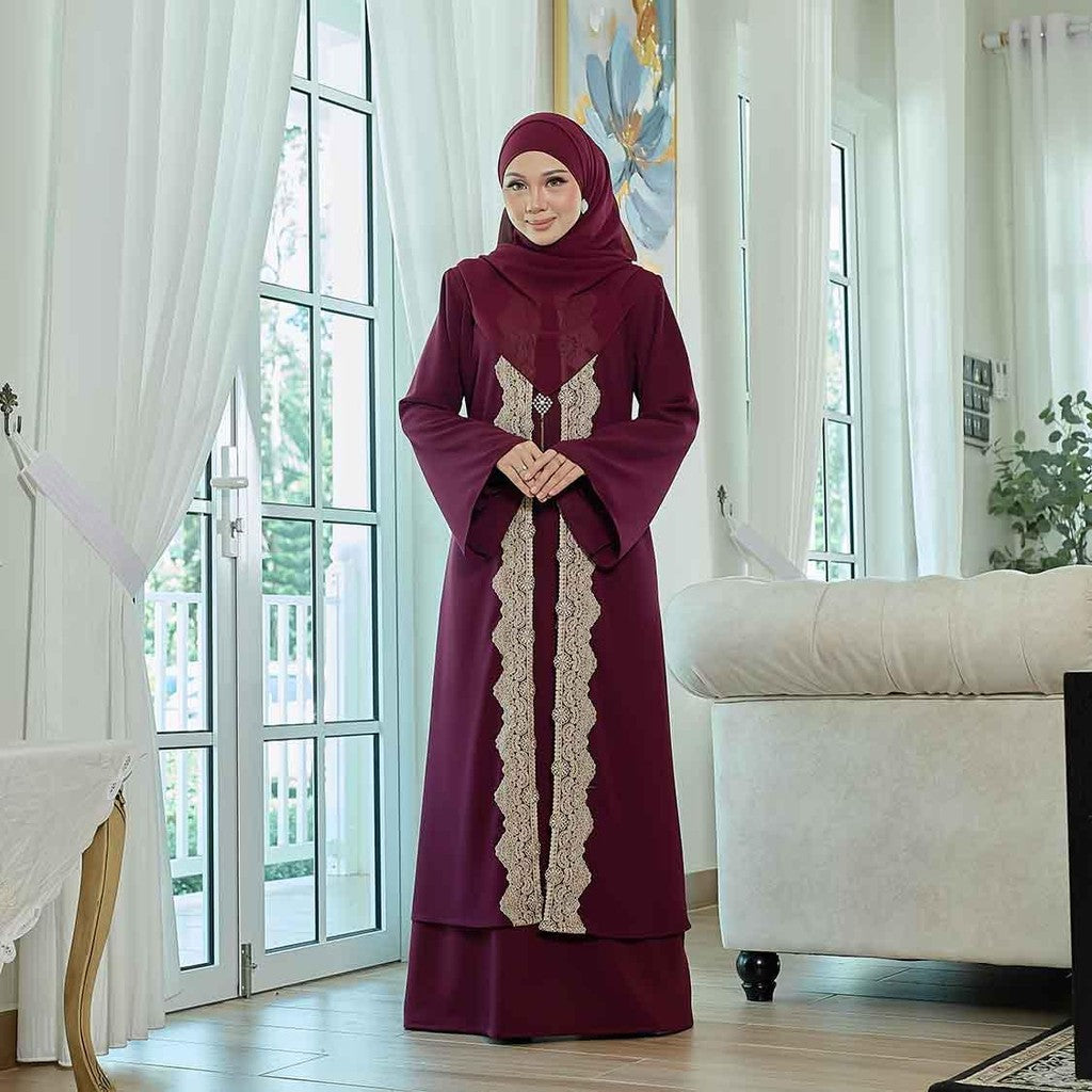 CLARA RIZQA - NOUR Jubah Lace Muslimah + Shawl Material Chiffon + Lace + Chiffon