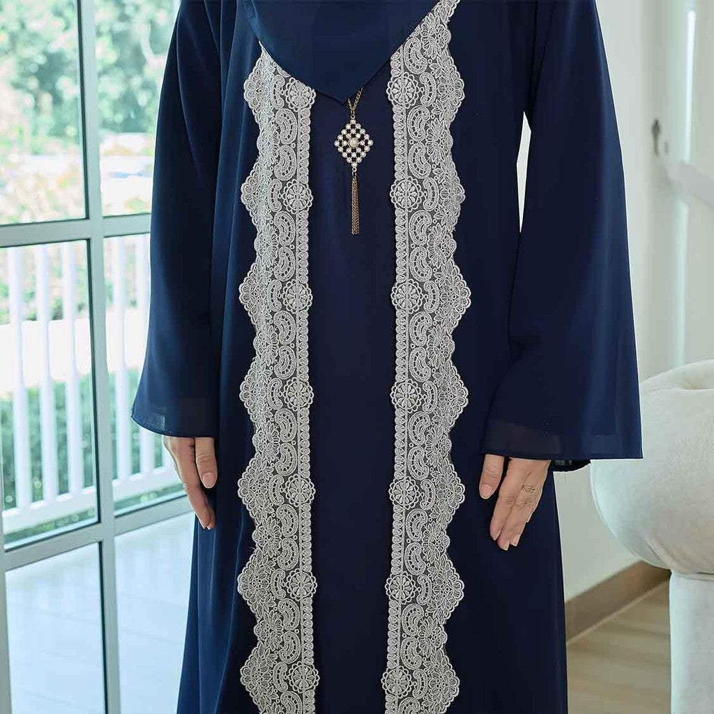 CLARA RIZQA - NOUR Jubah Lace Muslimah + Shawl Material Chiffon + Lace + Chiffon