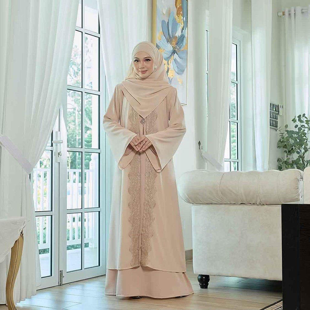 CLARA RIZQA - NOUR Jubah Lace Muslimah + Shawl Material Chiffon + Lace + Chiffon