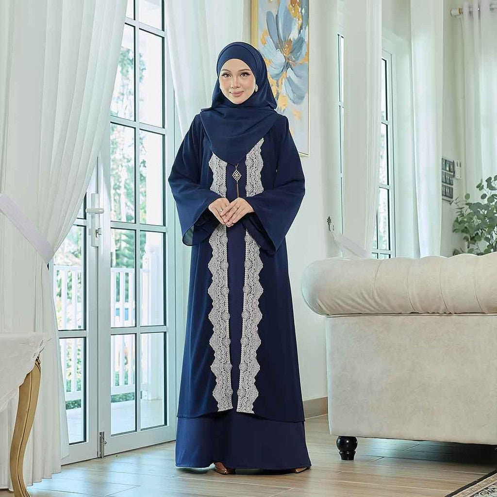 CLARA RIZQA - NOUR Jubah Lace Muslimah + Shawl Material Chiffon + Lace + Chiffon