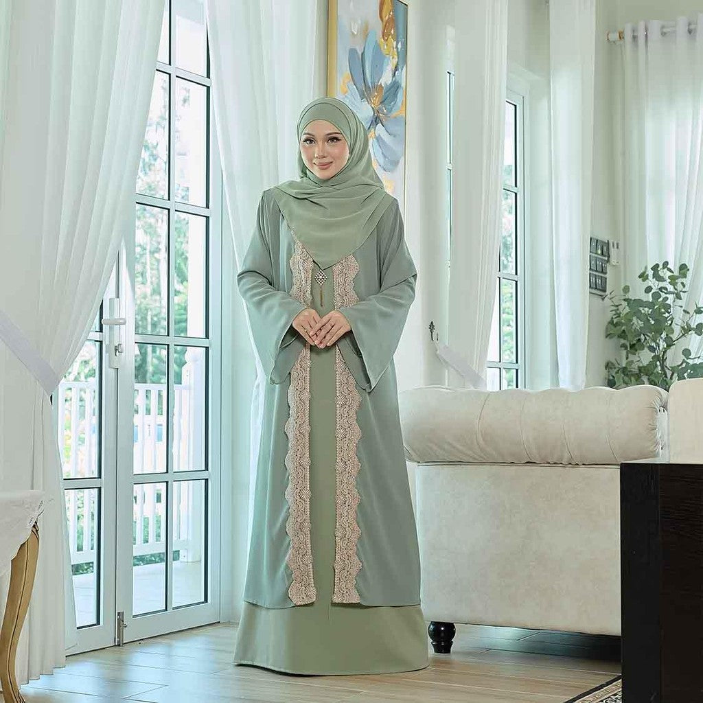 CLARA RIZQA - NOUR Jubah Lace Muslimah + Shawl Material Chiffon + Lace + Chiffon