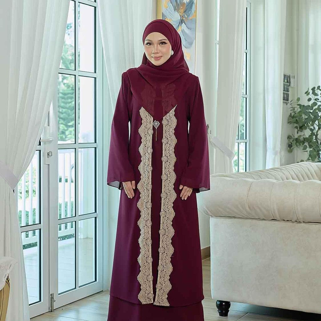 CLARA RIZQA - NOUR Jubah Lace Muslimah + Shawl Material Chiffon + Lace + Chiffon