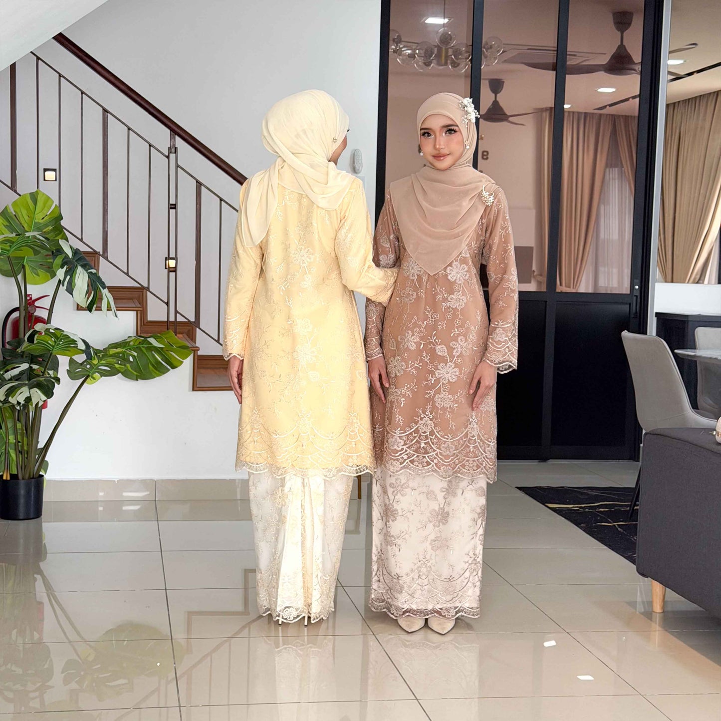 CLARA RIZQA -MELISSA baju kurung muslimah material premium como crepe + Lace