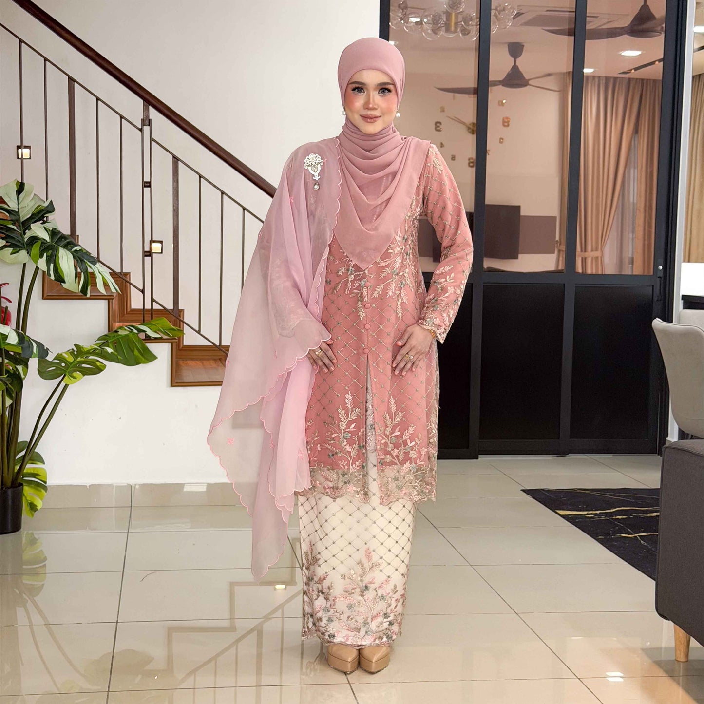 CLARA RIZQA - CALISA baju kurung muslimah material premium como crepe + Lace