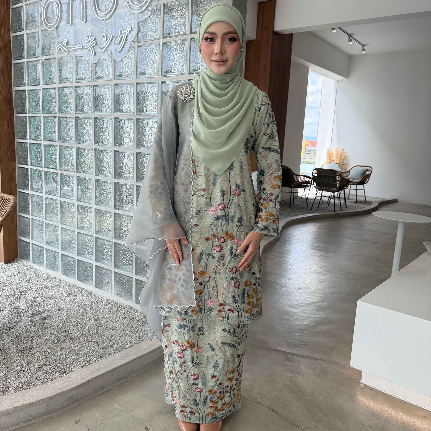 CLARA RIZQA - CAMELLA baju kurung cantik moden material Chiffon Embroidery with lining