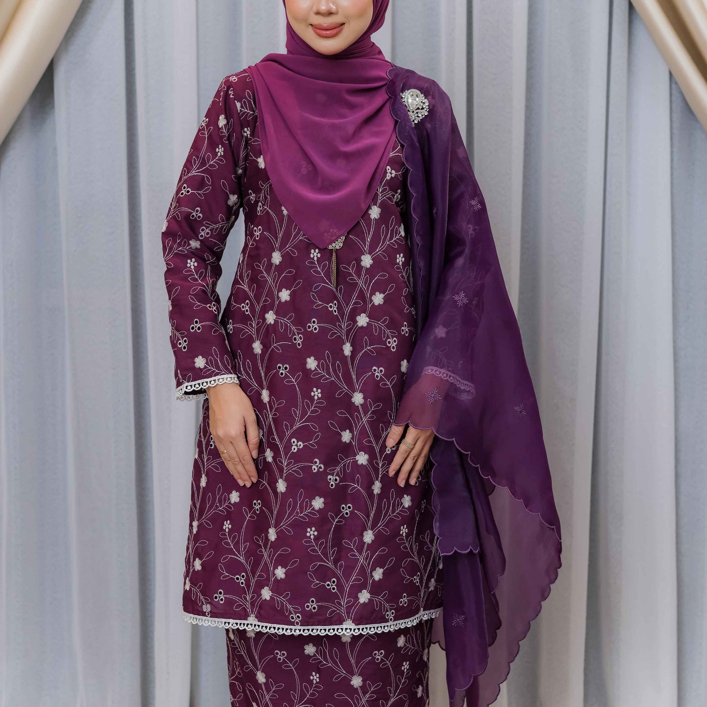CLARA RIZQA - JASMINE baju kurung cantik moden material Cotton Embroidery with lining