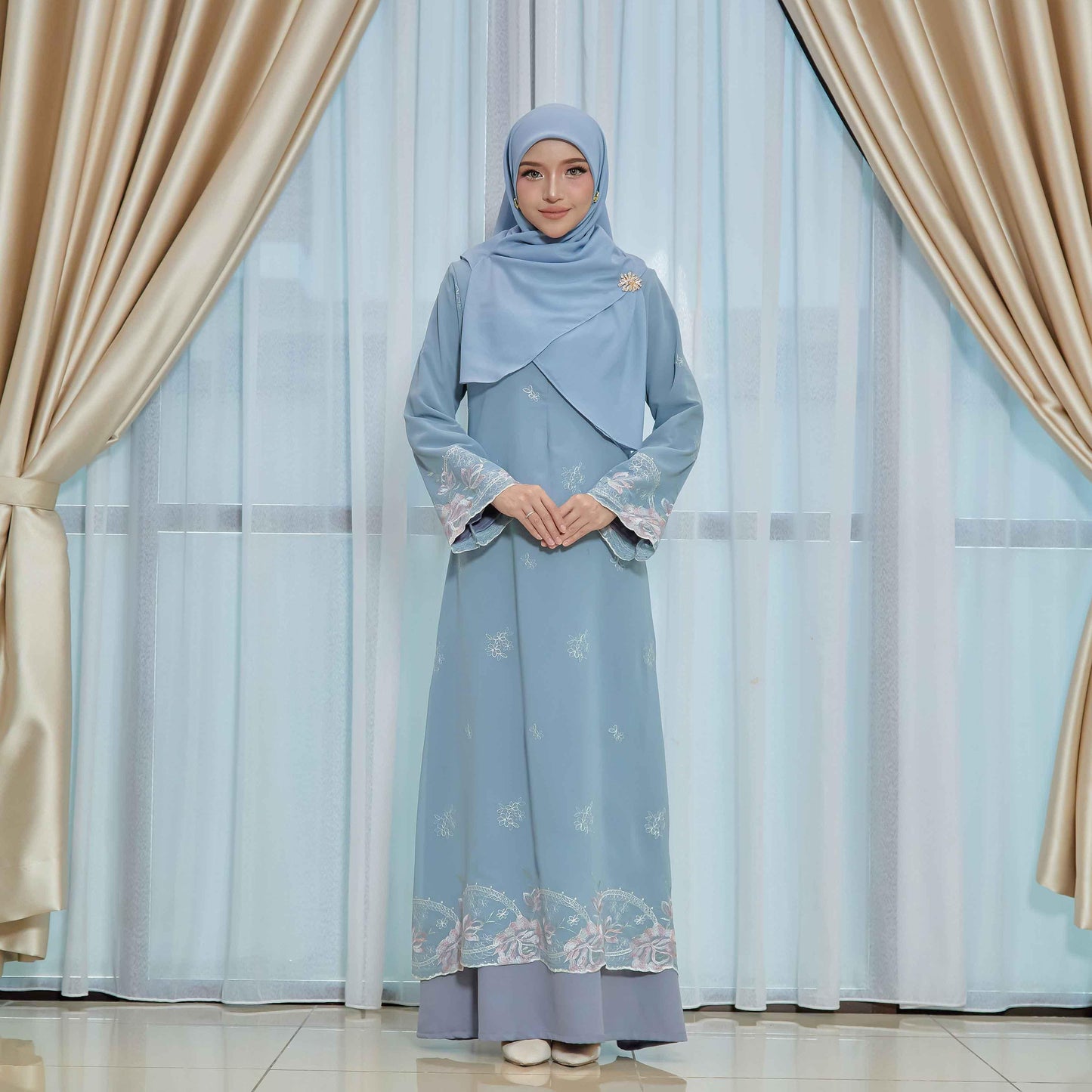 CLARA RIZQA - FEYARA Jubah Abaya material chiffon embroidery with lining como crepe