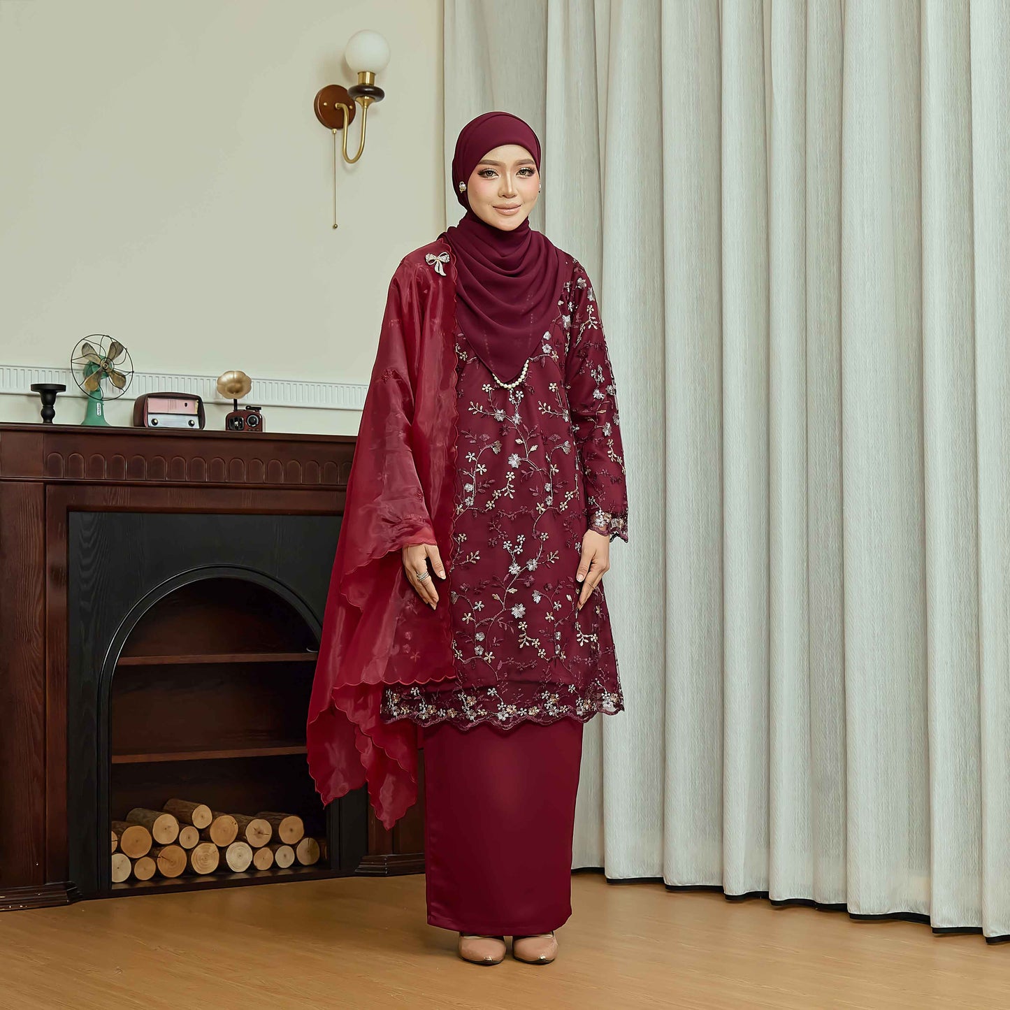 CLARA RIZQA - DIANDRA Mom baju kurung muslimah material premium pearl skin with lace