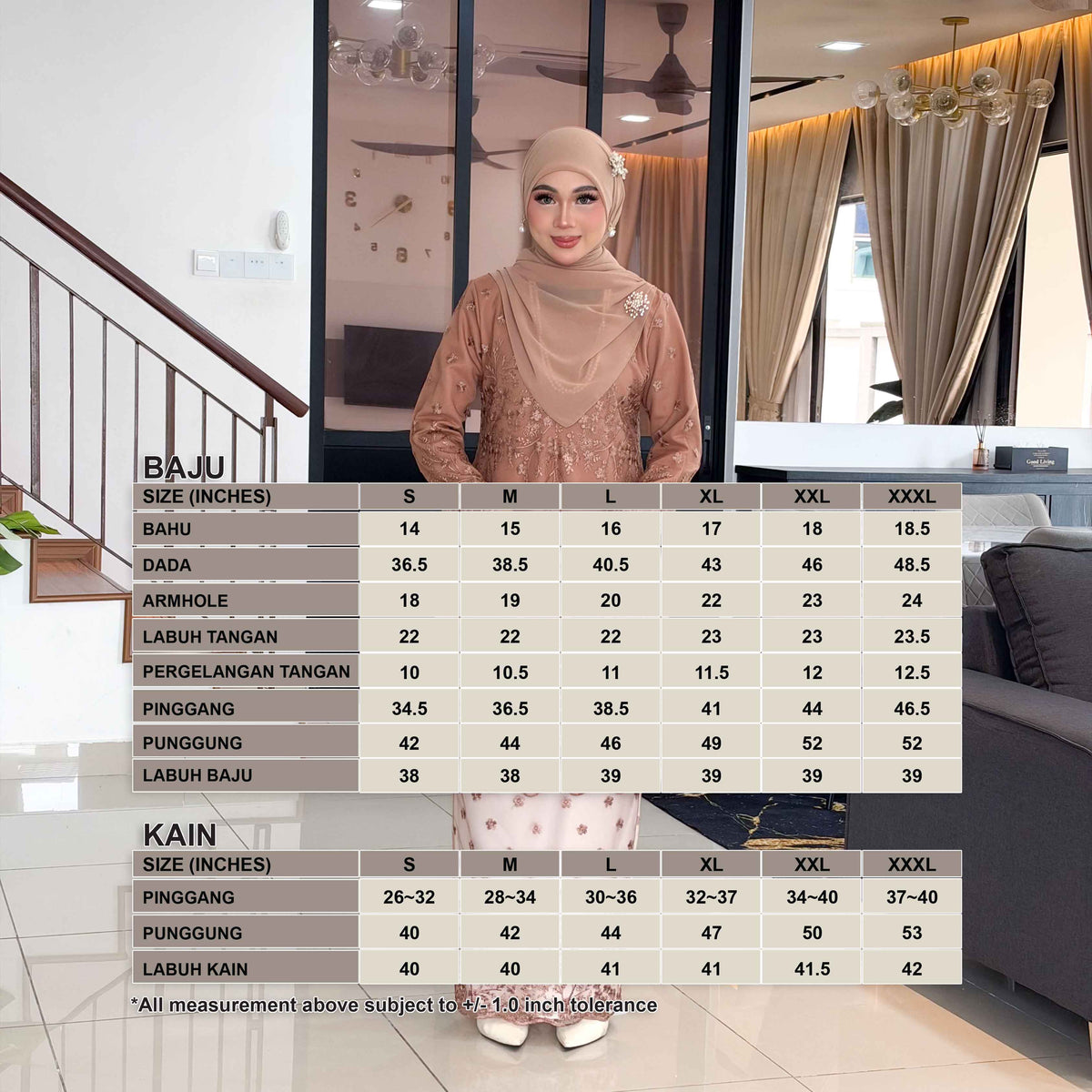 CLARA RIZQA - AYAROSE baju kurung muslimah material premium como crepe + Lace