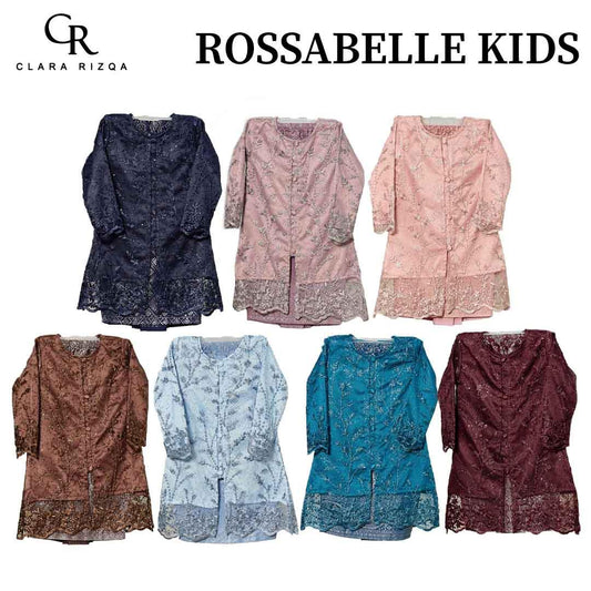 CLARA RIZQA - ROSSABELLE Kids baju kurung muslimah material embroidery lace + satin velvet(lining) + songket
