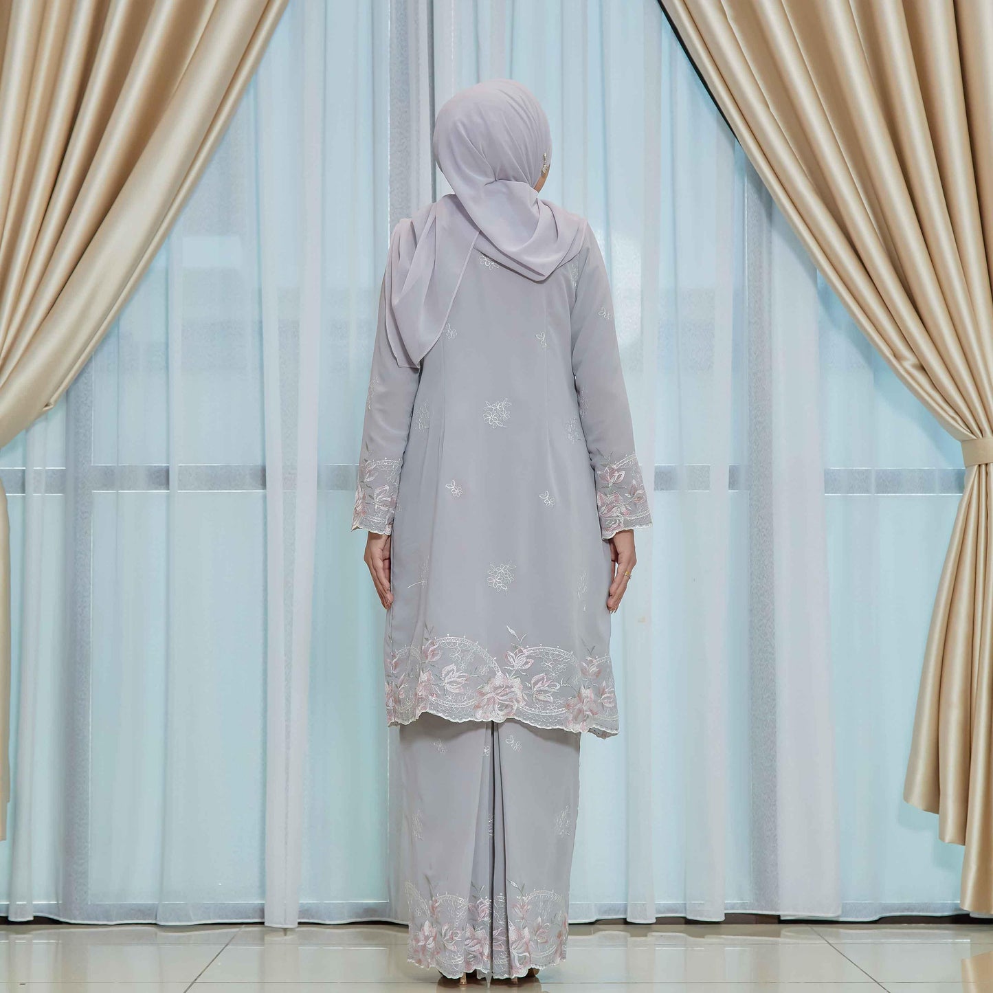 CLARA RIZQA - DEEROSE kurung cantik material chiffon embroidery with lining como crepe
