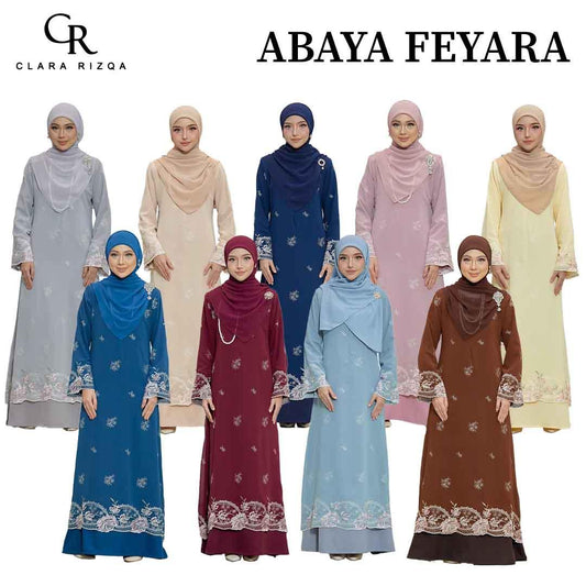 CLARA RIZQA - FEYARA Jubah Abaya material chiffon embroidery with lining como crepe