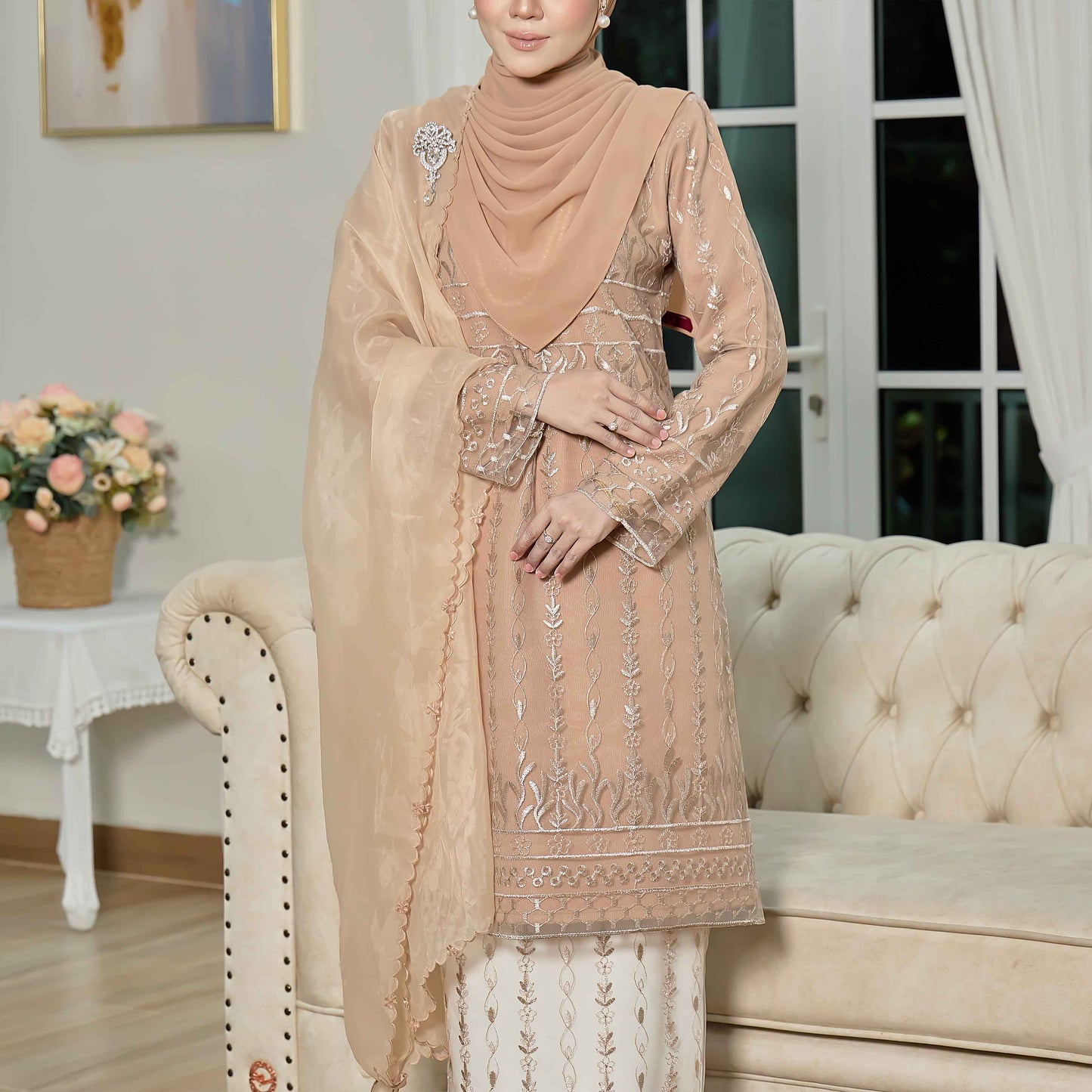 CLARA RIZQA - VIANNA baju kurung muslimah mom material premium como crepe + Lace
