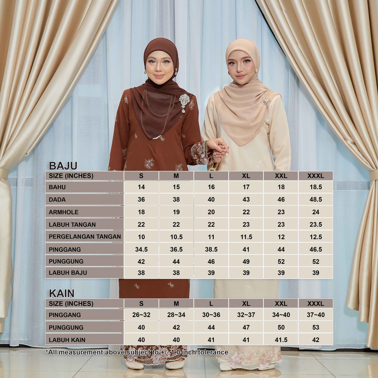 CLARA RIZQA - DEEROSE kurung cantik material chiffon embroidery with lining como crepe