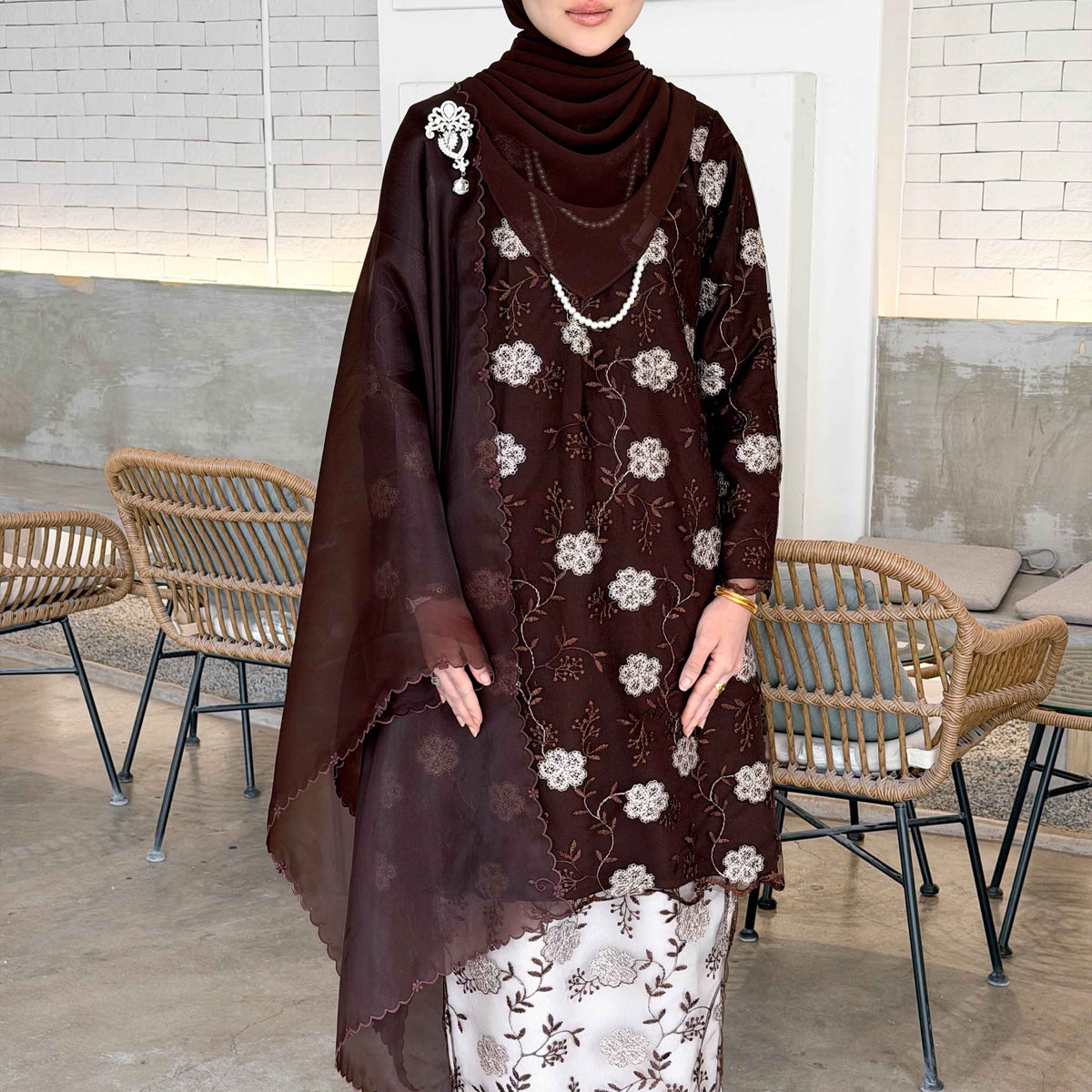 CLARA RIZQA - ELVINA baju kurung muslimah material premium como crepe + Lace